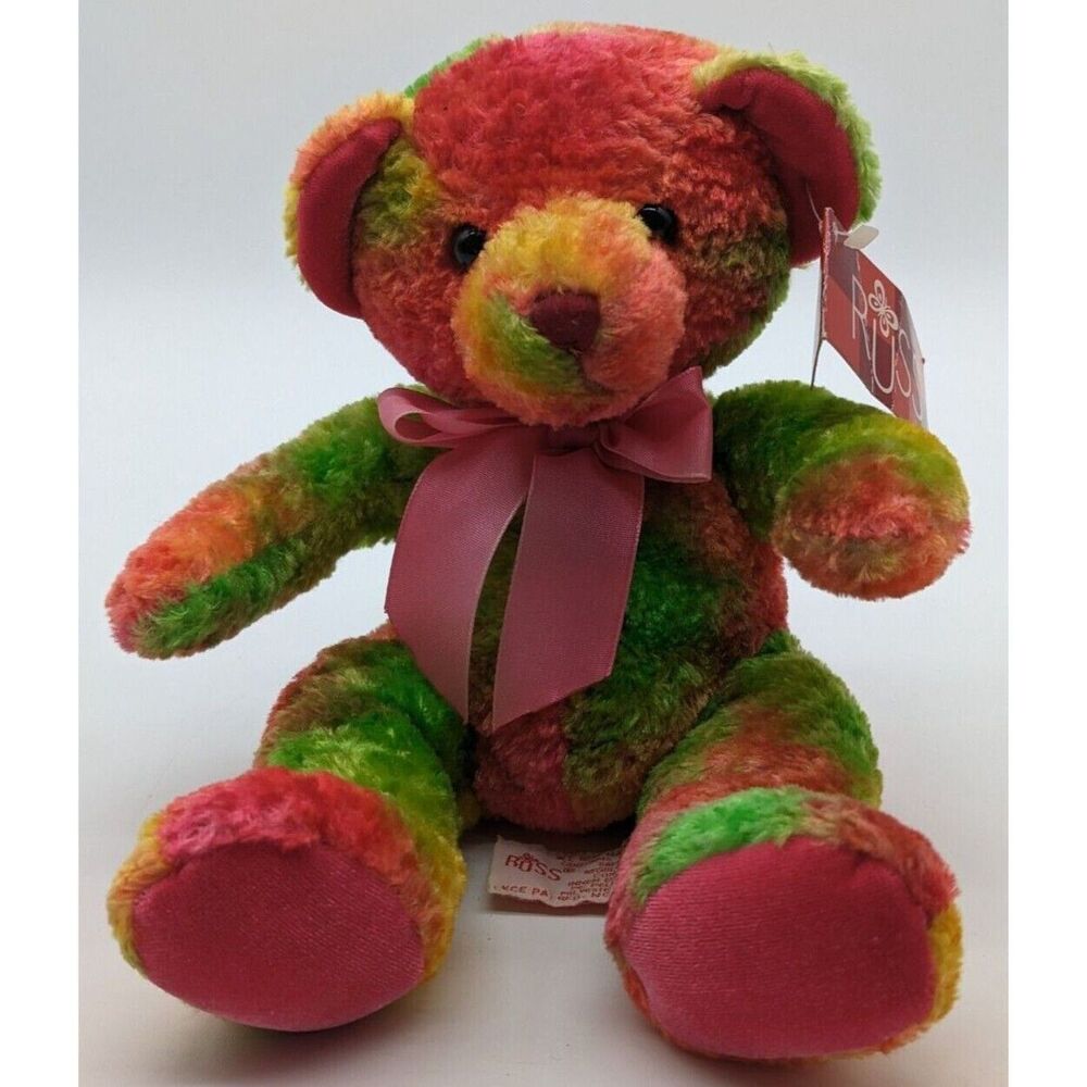 RUSS Berrie Plush Bear Rainbow Confetti 10" Bear READ EUC